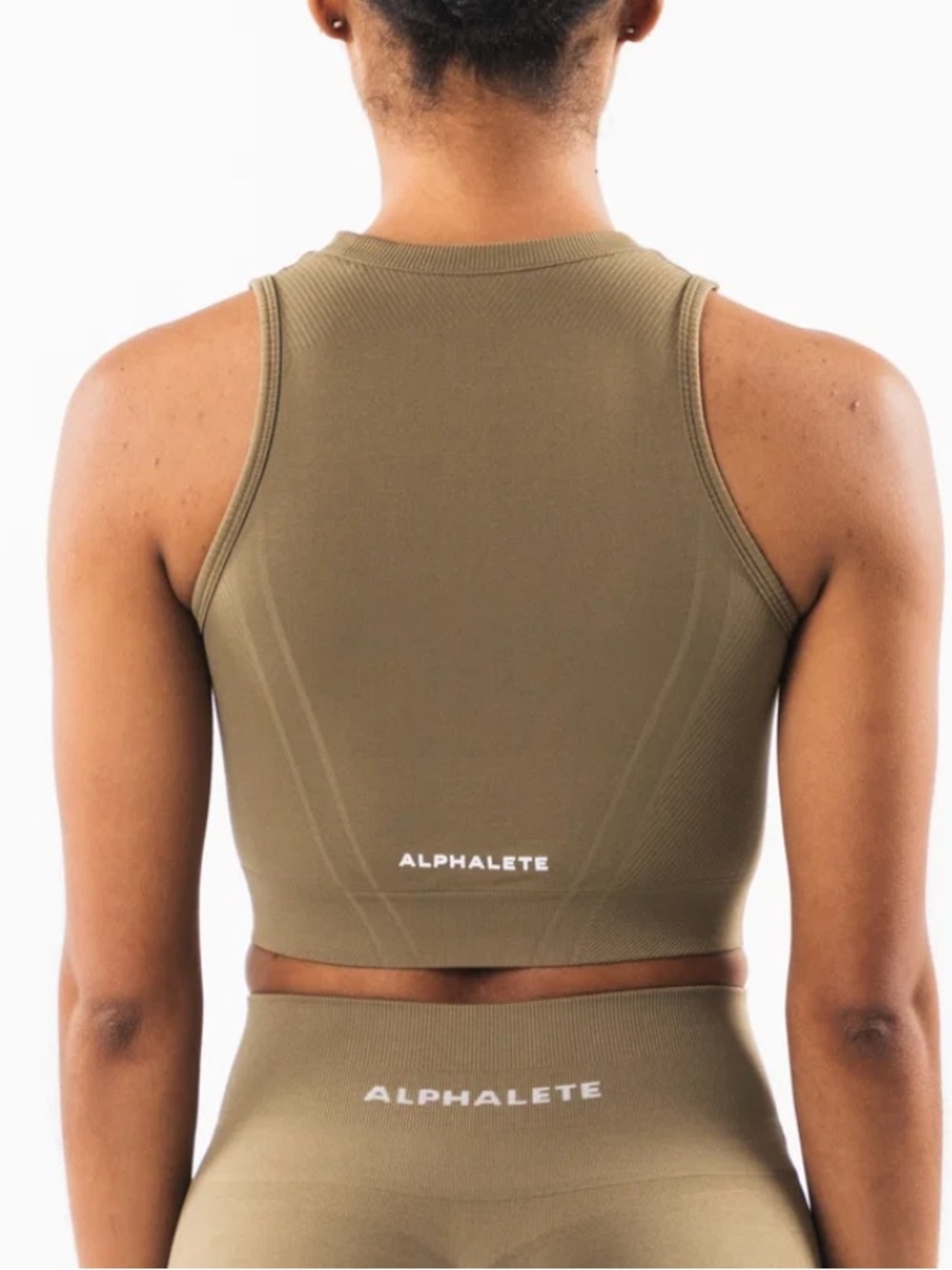 High Neck Cropped Active Tank - Olive - Picture 2 of 2